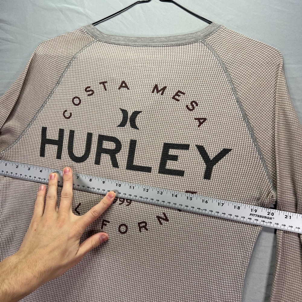 Hurley Shirt Mens Large Brown Henley Waffle Long Sleeve Thermal Surf Skate Y2K - Picture 10 of 12
